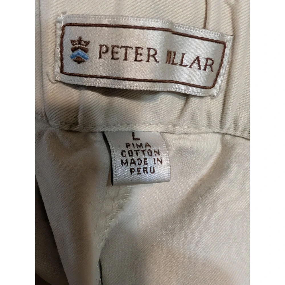 Peter Millar Mens L Pima Cotton Drawstring Shorts Cream Off White Casual